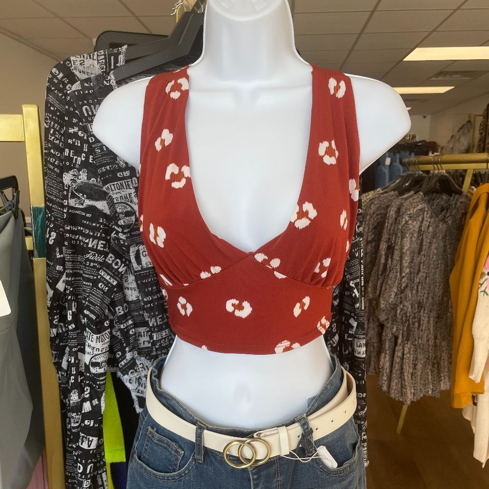 Deep V Crop Top With Tie Back